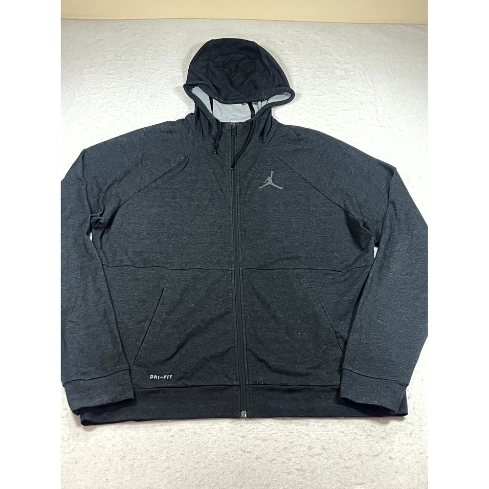Jordan Dri Fit Hoodie Mens XL Charcoal Gray Full Zip Jumpman Logo Raglan Sleeve